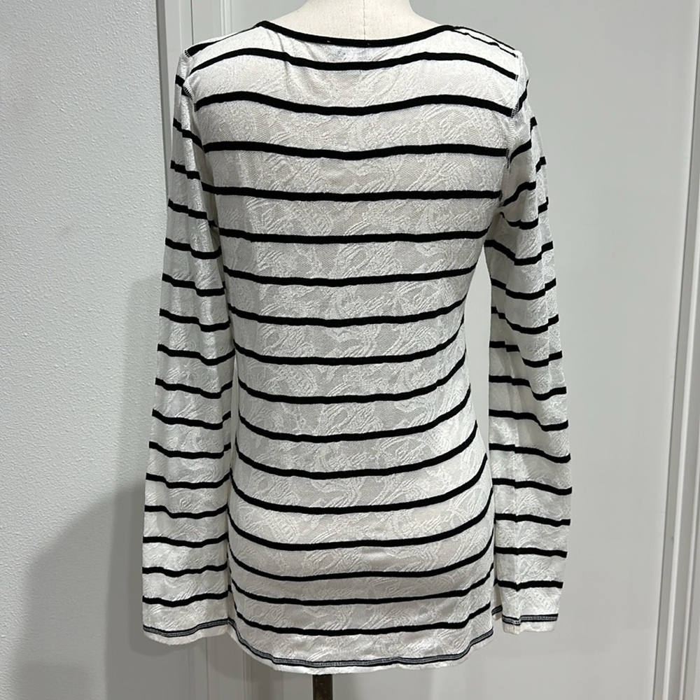 Express White Lace Striped Long Sleeve Top - L - Picture 2 of 10